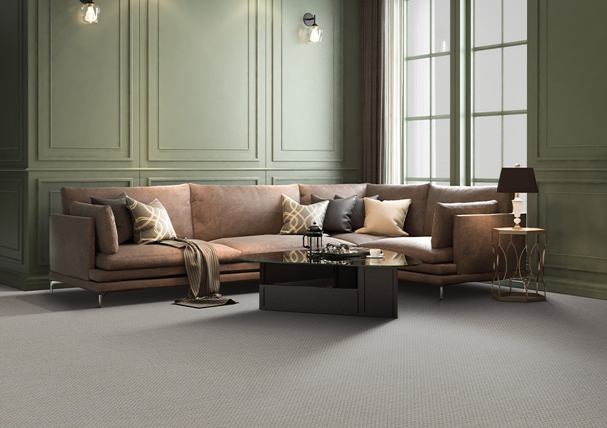 gray carpet in living room with ambient lighting